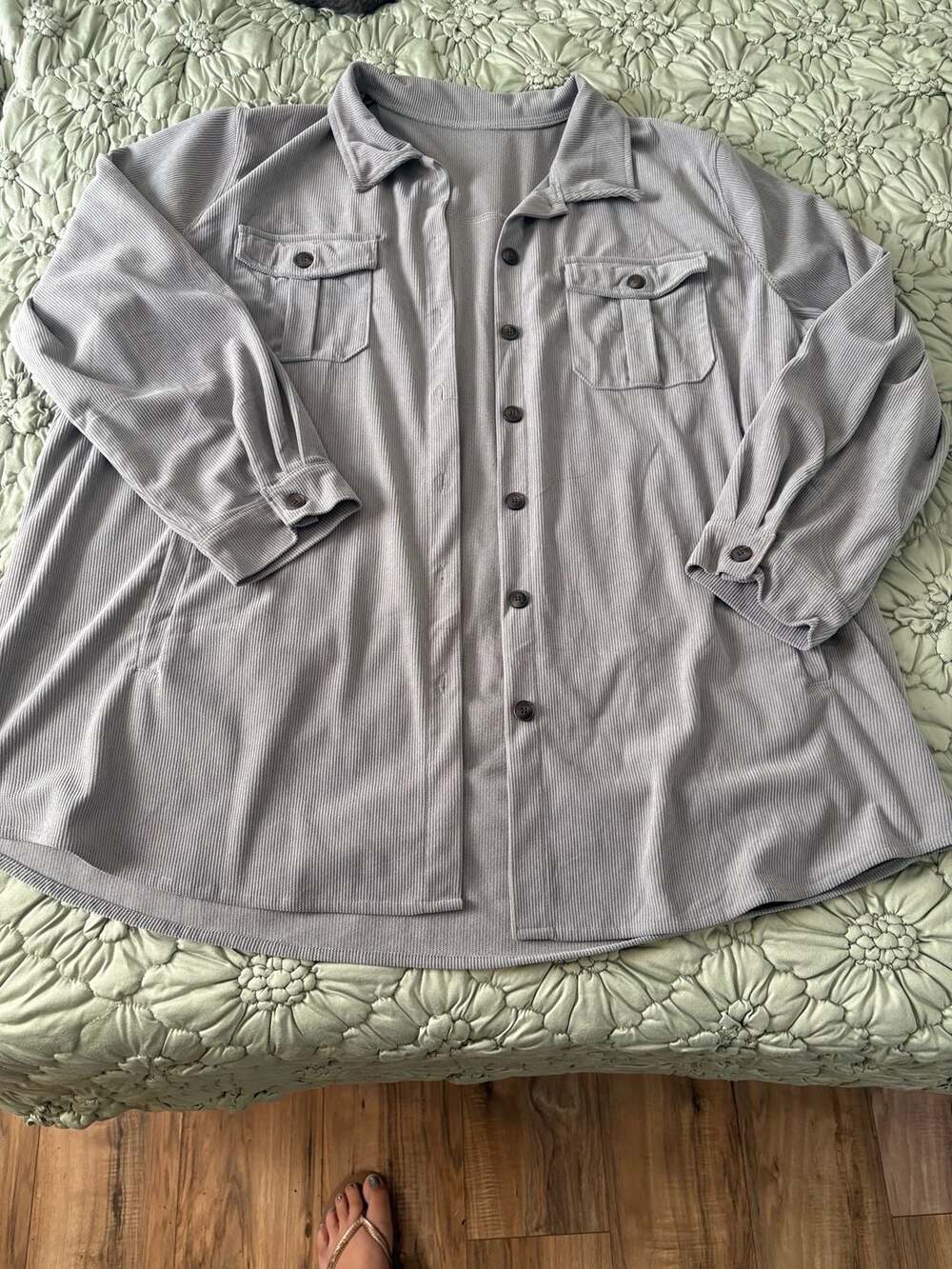Waffle Knit Shacket Long Sleeve Button Down Shirt Grey 4x